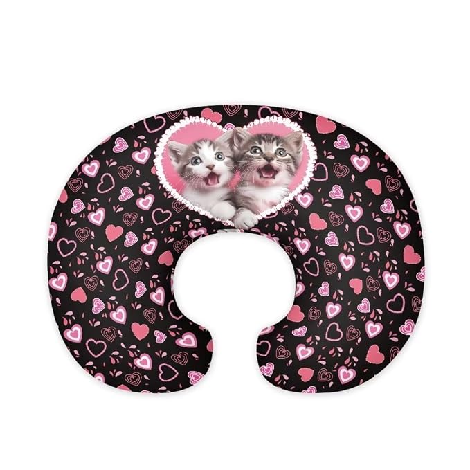 Breastfeeding Pillow Cover Boys Girls, Cat Love Baby Nursing Pillow Case for Newborn, Soft Fabric Fits Snug On Infant