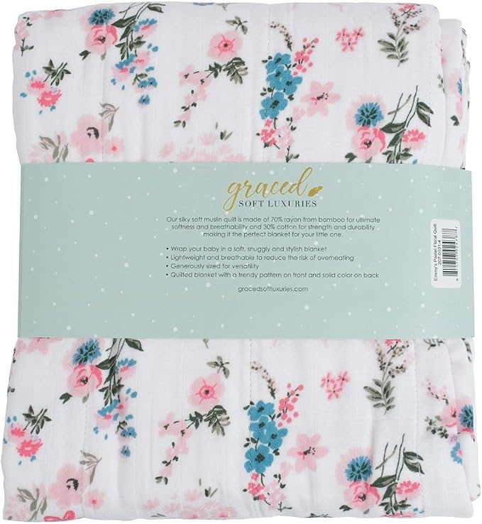 GRACED SOFT LUXURIES Muslin Baby Blanket | Breathable, Ultra-Soft Muslin Quilt | Perfect Receiving Blankets for Boys & Girls | Pastel Floral - 47” x 47”