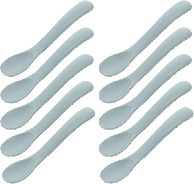 LIOOBO 10pcs Silicone Spoons Soft Flexible Training Utensils for Self-feeding Compact Design for Travel Safe Scoop for Porridge Soup and Puree Light Blue