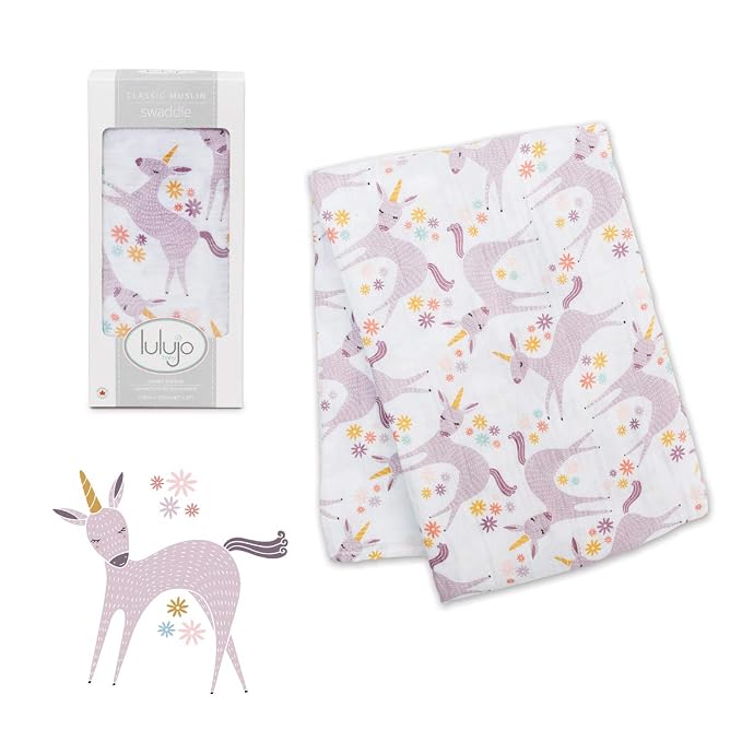 Lulujo Baby Swaddle Blanket| Unisex Softest 100% Cotton Muslin Swaddle Blanket| Neutral Receiving Blanket for Girls & Boys | 47in x 47in Unicorn