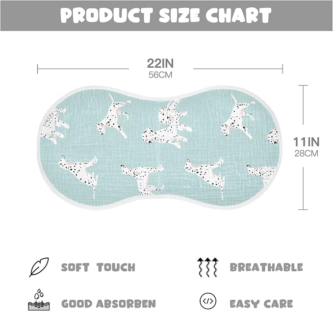 Dalmatian Dog Pattern On Blue Muslin Burp Cloths for Baby 4 Pack 100% Cotton Baby Washcloths Bibs for Boy Girl