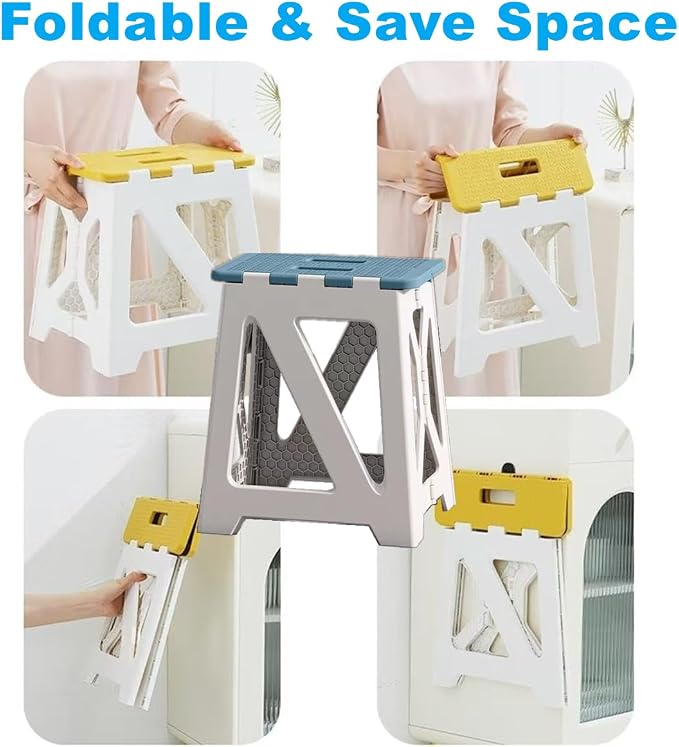 Foldable Bath Shower Safety Chair Seat Blue, Foldable and Anti-Slip Bench Bathtub Stool for Elderly or Seniors (Foldable ShowerChair 15.7" H Blue Seat Size 12.4" x 8.3“)