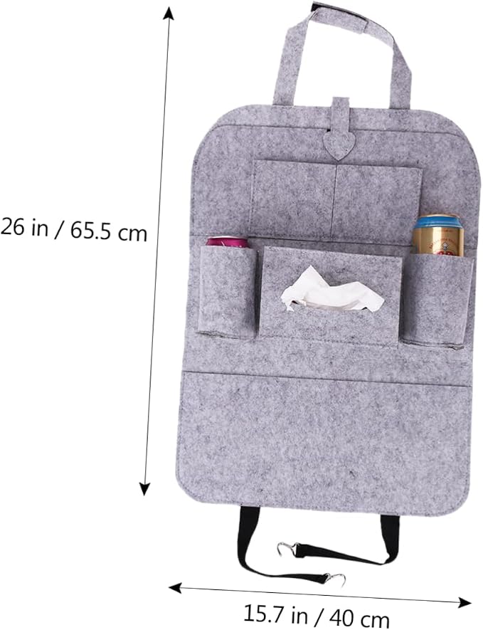 VORCOOL Car Back Seat Travel Storage Bag Backseat Organizer Felt 6-Pocket Toy for Tissue Box Pen (Gray)