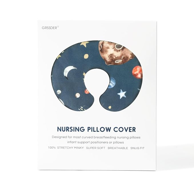GRSSDER Reversible Nursing Pillow Cover, Ultra Soft Stretchy Minky Removable Nursing Covers Fitted for Breastfeeding Pillows Snug and Safe, Comfortable Slipcover for Boys, Stylish Original Print