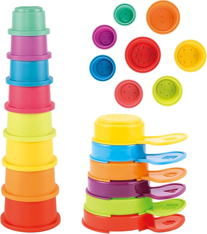 Bath Toys for Babies 6-12 Months, 14PCS Baby Stacking Cups for Toddlers 1-3 with Colorful Bathtub Water Toys and Educational Nesting Cups & Bath Spoons Montessori Bath Toys for 1 Year Old