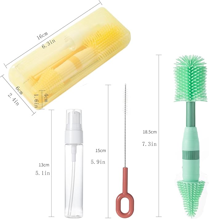 Chemimoso Small Silicone Baby Bottle Brush for Newborn Anti-Colic Baby Bottles，Portable Travel Bottle Cleaner Brush，Suit for Baby Bottles Less Than 8 OZ，Green