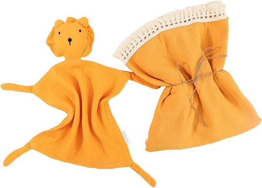 Cotton Muslin Baby Blanket with Tassel,Lion Lovey Security Blanket,Soft Breathable Nursery Decor,Nursing Cover for Newborn Infant Toddler 47"x47" (Yellow)