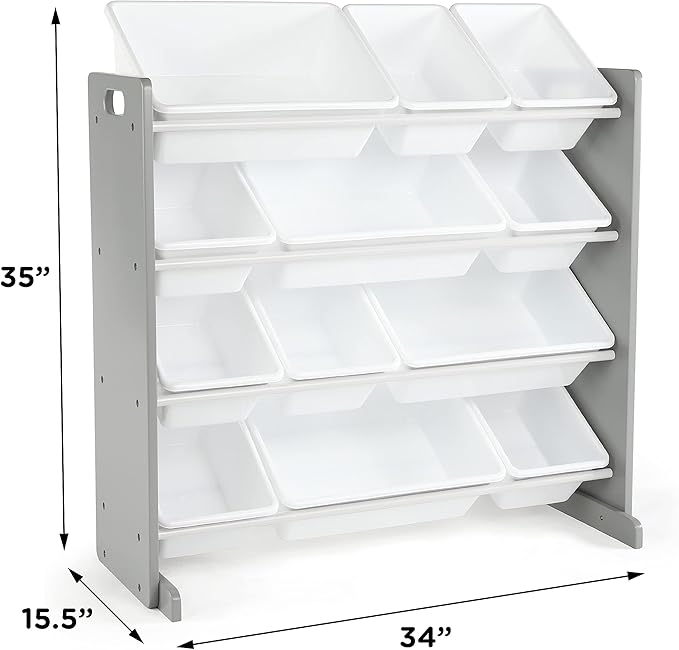 Humble Crew Kids Toy Storage Organizer with 12 Plastic Bins, Grey/White ??Removable Bins for Playroom, Bedroom, Toddler Furniture for Boys and Girls Ages