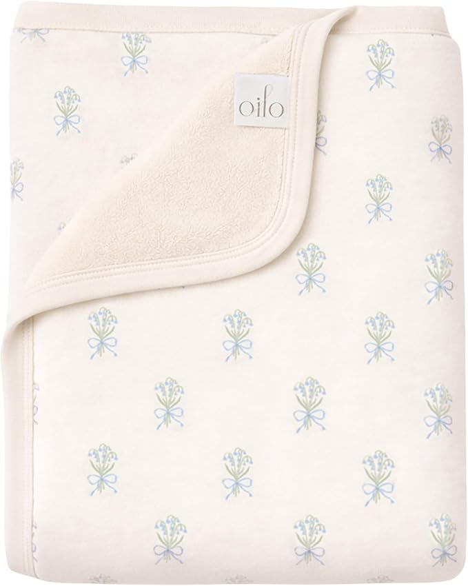 Oilo Flower Bouquet Baby Blanket, Lily Flower Blanket with Ultra, Soft Plush Backing & Organic Cotton Jersey Print, Double, Layered 30x40 Blanket for Newborns & Toddlers