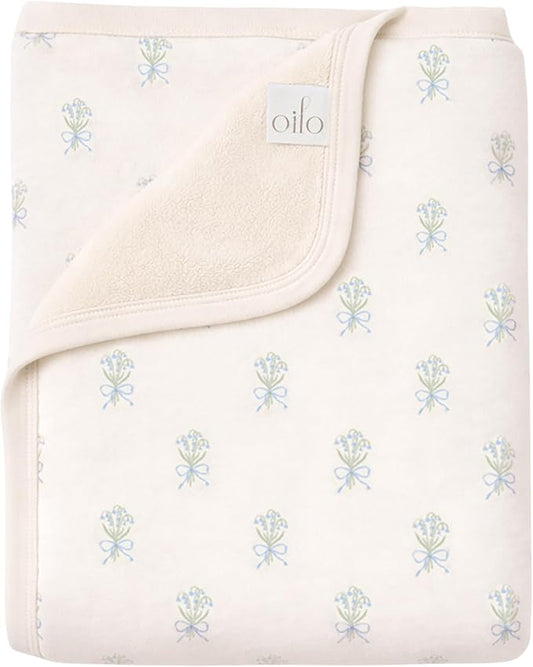 Oilo Flower Bouquet Baby Blanket, Lily Flower Blanket with Ultra, Soft Plush Backing & Organic Cotton Jersey Print, Double, Layered 30x40 Blanket for Newborns & Toddlers