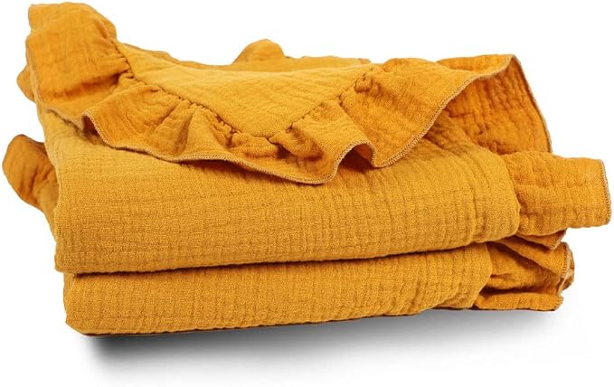 90cm 35Inch Warm Cozy Baby Wrap Blanket With Ruffle Unisex Dark Orange Khaki White Yellow For Bedtime Travel Muslin Blanket Personalized Blanket Boy Baby