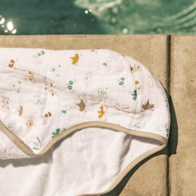 Little Unicorn Hooded Bath Towel | Absorbent Cotton & Terry Blend | Larger Size for Baby & Toddlers, 1-6 Years (Animal Crowd)