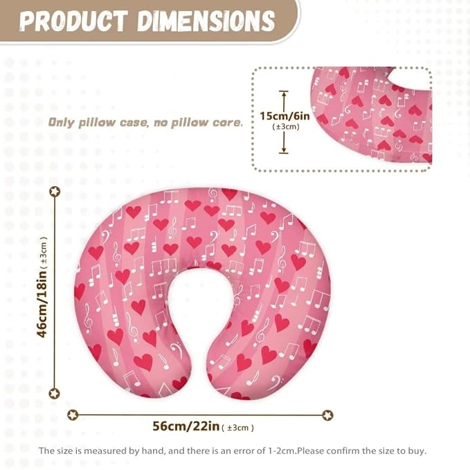Nursing Pillow Cover for Baby Boy Girl, Stretchy Valentine Love Music Symbols Breastfeeding Pillow Slipcover, Lightweight Custom Gifts for Toddler Infant