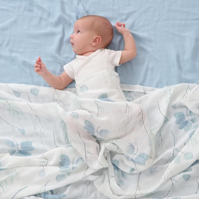 insular Muslin Swaddle Blanket (Green&Blue)