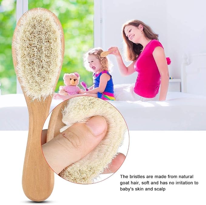 Hair Brushes Baby Head Brush, Kids Soft Goat Hair Comb Wood Infant Massage Scrub Tool Newborn Shower Registry Gift, Wooden Baby Hair Brush Hairbrush for Newborn and