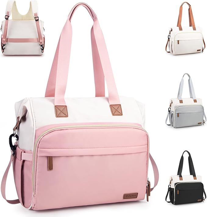 Pripher Diaper Bag Backpack Mommy Bag Large Capacity Diaper Backpack Travel Essential Baby Diaper Bag for Mom and Dad, Pink & Beige