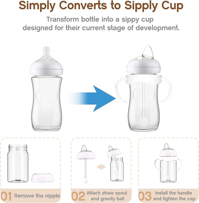 Spout Sippy Cup Conversion Kit for Philips Avent Natural Baby Bottles,Sippy Cups Transition Kit with Soft Spout top,Weighted Straw, Bottle Handle, Cleaning Brush, Dust-Proof Case, 6m+, 4 Pack
