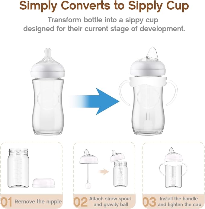 Spout Sippy Cup Conversion Kit for Philips Avent Natural Baby Bottles,Sippy Cups Transition Kit with Soft Spout top,Weighted Straw, Bottle Handle, Cleaning Brush, Dust-Proof Case, 6m+, 2 Pack