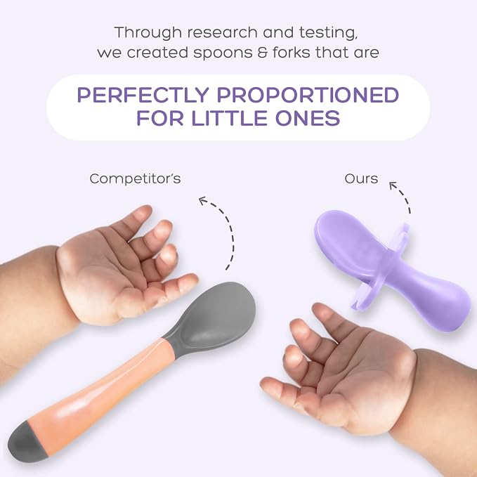 Grabease Silicone Portion Control Plate - No-Mess Baby Suction Dinner Set - Baby-Led Weaning Supplies & Silicone Feeding Set - Sectioned Plate & Toddler Dinnerware - Lavender, 4-Piece Kit