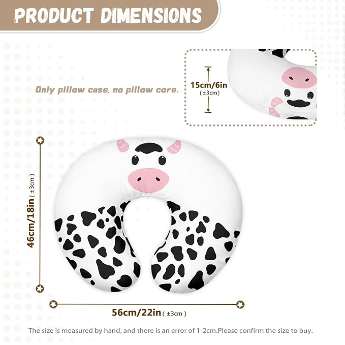 Cute Cow Baby Nursing Pillow Case with Hidden Zipper Washable Skin-Friendly Bottle and Breastfeeding Pillow Cover for Boys and Girls