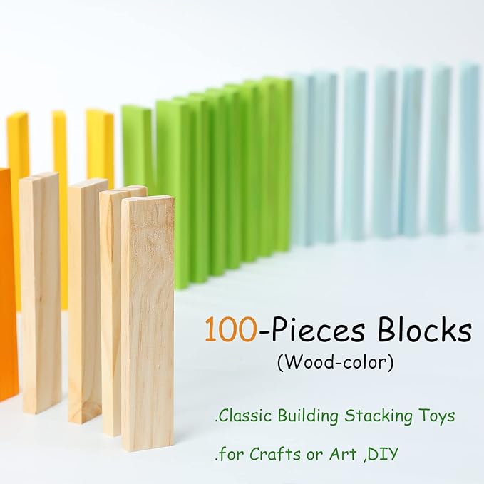 100pcs Classic Wooden Building Blocks Set,Solid STEM Building Toys for Kids, Preschool Learning Montessori Toys for Toddlers, Boys & Girls Birthday Gift (Log Color)