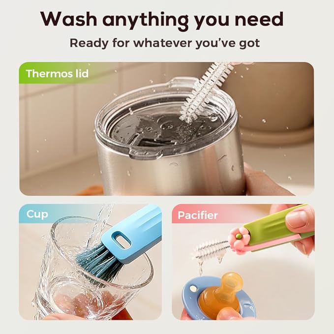 3 in 1 Cup Lid Cleaning Brush, 2026 New Bottle and Straw Brush Cleaning Set, Multifunctional Bottle Brush Cleaner, Crevice Cleaning Brush Tools for Gap Tight Spaces, Home Kitchen Gadgets (3PC B)