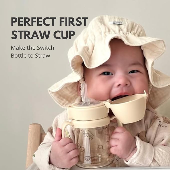 GROSMIMI Flip Top Spill Proof Sippy Cup, PPSU, BPA Free, 6 oz, Stage 2 Straw for Toddlers (Bear)