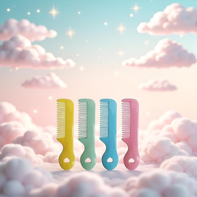 4Pcs Colorful Round Tip Bristles Baby Cute Comb Baby Grooming For Sensitive Scalp Skin, for Nursery Newborn Infant Girl Boy Comb