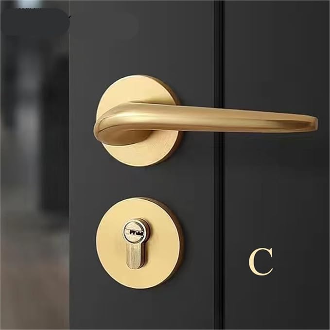 Indoor Golden Door Handle Set Simple Aluminum Alloy Magnetic Door Lock Bedroom Wooden Door Mute Door Handle 1Pcs(C-Style)