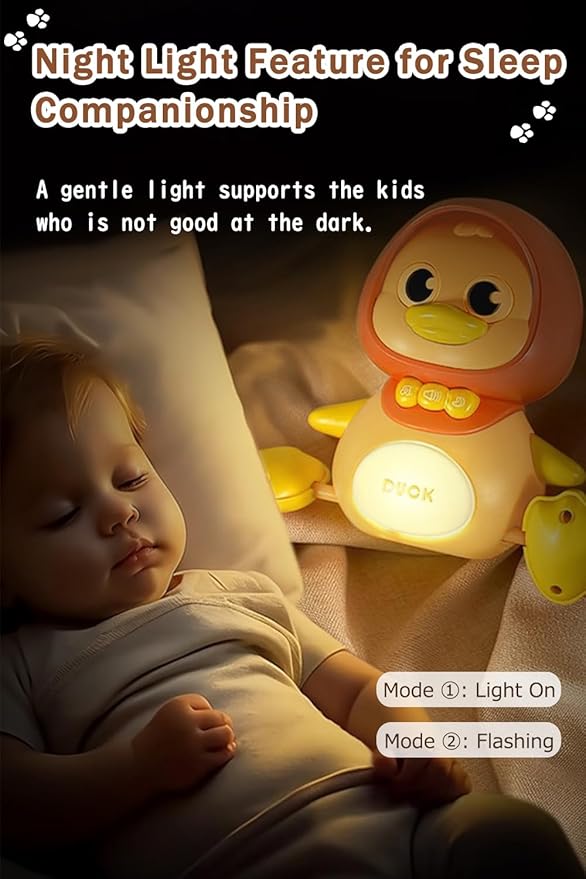 JUYEE Crawling Duck Toy, Tummy Time Baby Toy for 6-9-12 Months, Infant Sensory Walking Duck with Music & Soft Light, Baby Crawling Training Toy for Boys Girls