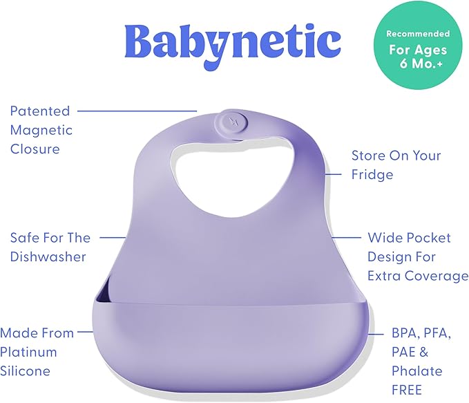 Magnetic Silicone Baby Bib ??Waterproof, Dishwasher Safe, BPA Free Food-Grade, Feeding Bib for Infants and Toddlers