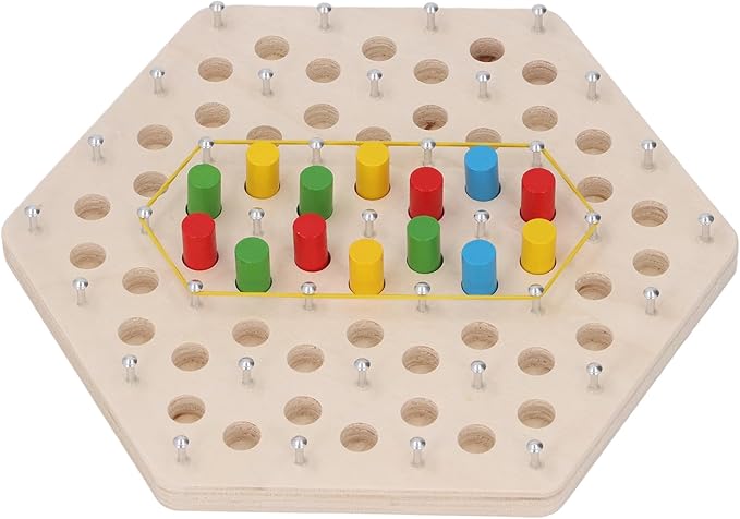 Zunate Wooden Pegboard Game, Early Learning Puzzle Board with Elastic Band and Chain Mechanism for Cognitive Development and Strategic Thinking Skill Building