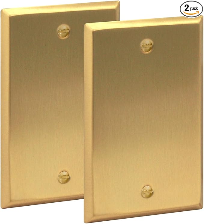 Rio Salto STANDARD SIZE Metal Gold Blank Wall Plate, Blank Outlet Cover Corrosion Resistant Cover for Unused Outlets Wall Switch 1-Gang Covers Child Safe Device Outlet Safety 2-pack