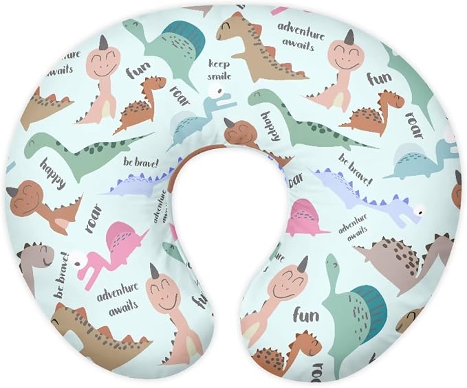 Cartoon Dinosaurs Nursing Pillow Cover for Newborn Mothers,Dual-Sided Nursing Pillow Slipcover Specifically Designed for Original Breastfeeding Support Pillow,Light Blue (Cover Only)