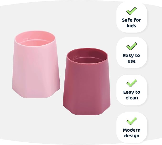 Tiny Twinkle Training Cup 2 Pack - Silicone Cups for Independent Drinking for Baby and Toddler, Baby Led Weaning Supplies Soft Open Cup For Baby (Pink, Burgundy)