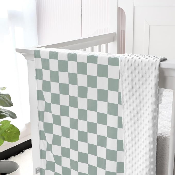 Nursing Pillow Cover and Baby Blanket, Green Checkerboard