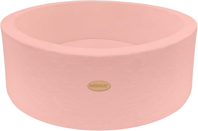 HARBOLLE 35.4" Soft Fleece Ball Pit & Playpen for Toddlers & Babies, Indoor/Outdoor Kids Foam Play Center, for Boys & Girls, Pink