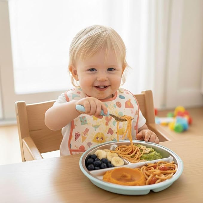 PandaEar 3 Pack Stainless Steel Baby Suction Plates, Divided Toddler Plate for Baby Led Weaning Supplies, Non-Slip Toddler Baby Feeding Set Dishwasher Safe (Pink/Purple/Blue)