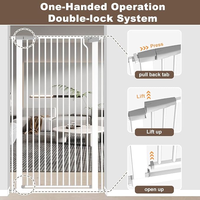 Cat Gate Extra Tall 51.18" - Adjustable Pet Gate for Doorways & Stairs 29.5" to 40.5" Wide, Pressure Mounted Cat Proof Dog Gate with Auto Close, Child Proof Safety Gate Metal, White