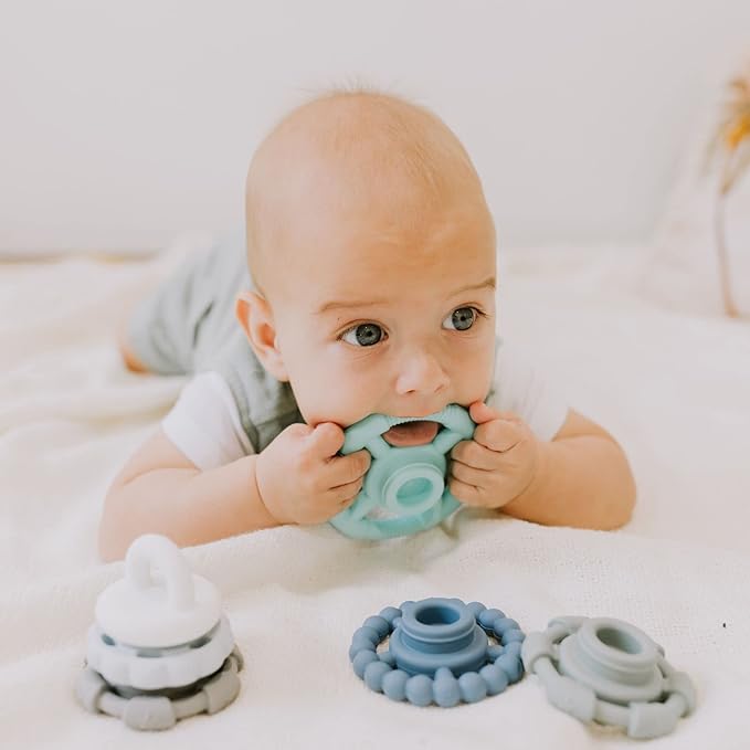 Jellystone Designs Baby Stacking & Teething Rings Toy Set - 5 PCS Soft Silicone Stacker for Educational Development, Safe, BPA-Free Ocean Color