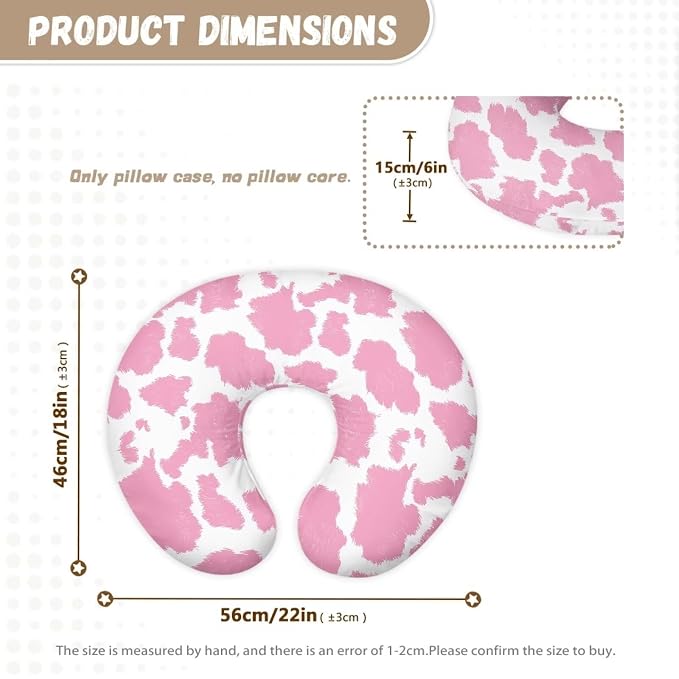 Pink Cow Print Baby Feeding Pillow Slipcover for New Moms & Babies Stain Resistant Ultra Soft Nursing Pillow Support Cover Case with Hidden Zipper, Easy to Put On & Take Off