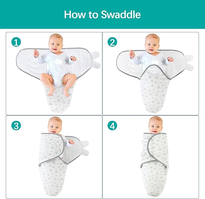 Biloban Baby Swaddles 0-3 Months for Boy Girls, Warm Quilted Baby Swaddle, Newborn Swaddle, Adjustable Swaddle Blanket, Lovely White Stars, 1 Pack