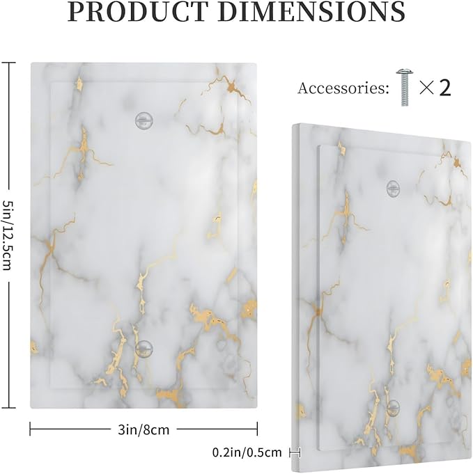 Luxury White And Gold Marble Abstract Modern Light Switch Cover Plate 1 Gang No Device Blank Electrical Wall Plates Faceplate Decorative Switch Plate Covers for Bathroom Kitchen Decor
