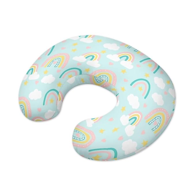 Rainbow Cloud Green Nursing Pillow Cover, Washable & Breathable Nursing Pillow Case for Newborn Breastfeeding Pillow Slipcover for Baby Boys & Girls