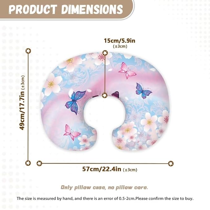 Nursing Pillow Cover for Baby Boy Girl, Stretchy Sakura Butterfly Breastfeeding Pillow Slipcover, Lightweight Custom Gifts for Toddler Infant