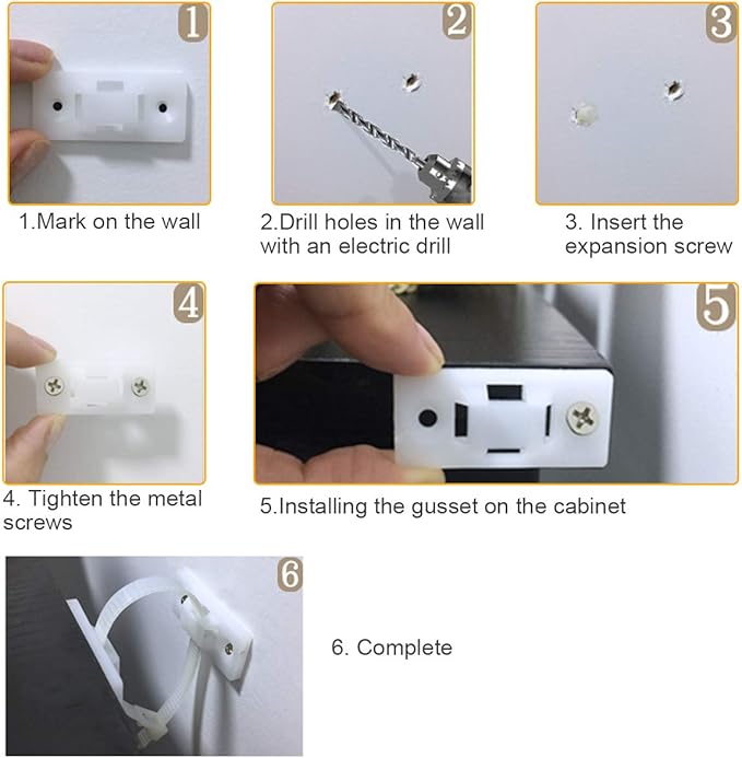 Anti-Tip Furniture Wall Anchor Straps(6 Pack,with Screws),Wall Anchors Straps Kit for Bookshelf or Dresser,Adjustable Safety Furniture Wall Straps for Baby,Kids,Dogs,Cabinet,Bed,Shelf,etc.(White)