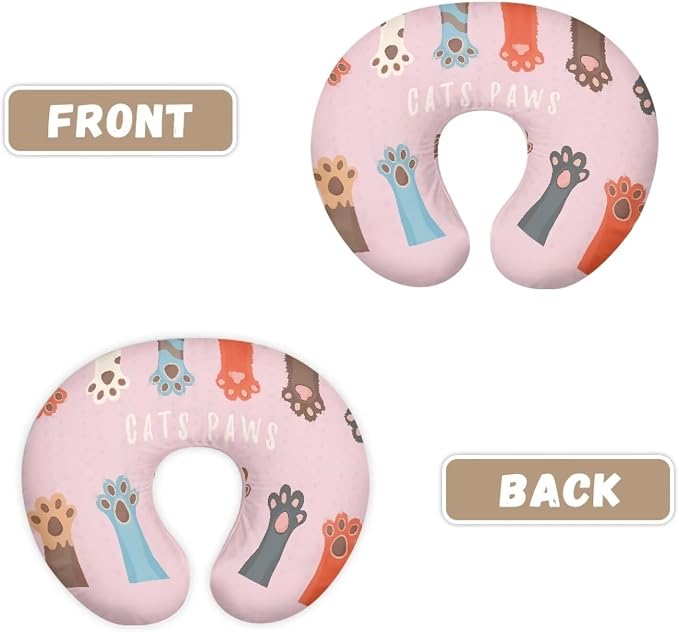 Cute Cats Paws Newborn Nursing Pillow Covers, Soft and Comfortable Nursing Cover for Breastfeeding Pillows,Novelty Pink Pillow Slipcover for Baby Girls Boys (Cover Only)