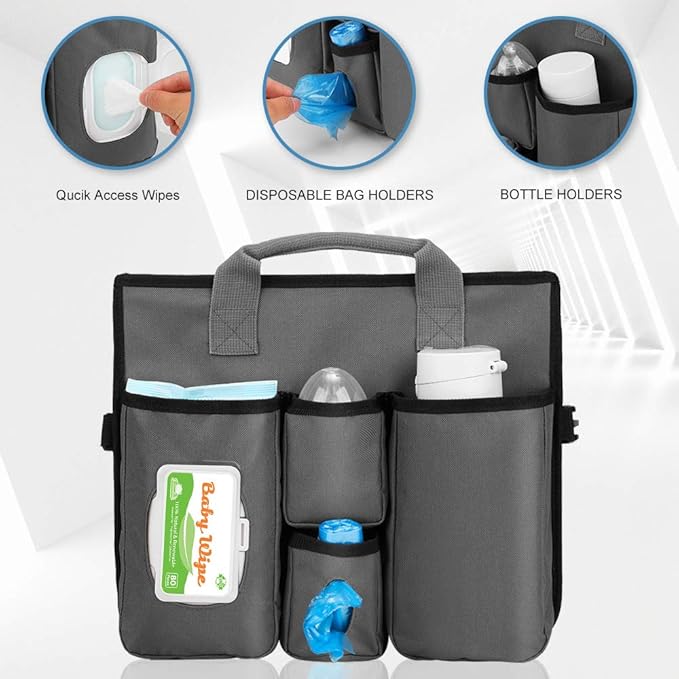 Collapsible Trunk Organizer & Diaper Changing Station, Baby Diaper Caddy Organizer with Movable Dividers, Easy-to-Reach for Back Seat Travel Car Organizer, Waterproof Car Trunk Organizer Groceries