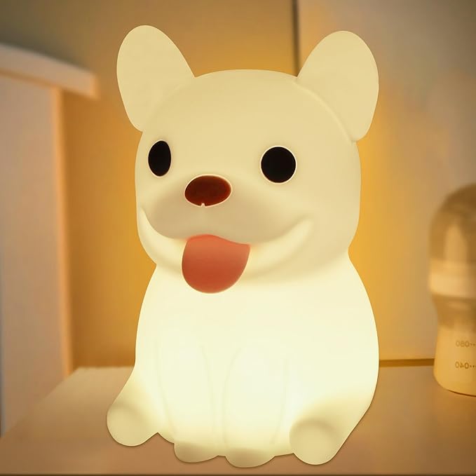 Attivolife Funny Dog Night Light, Puppy Bulldog Animal Silicone LED Touch Lamp with Timer Dimmable, USB Rechargeable Feeding Toddler Bedroom Bedside Decor Birthday Xmas Gifts for Kid Baby Child