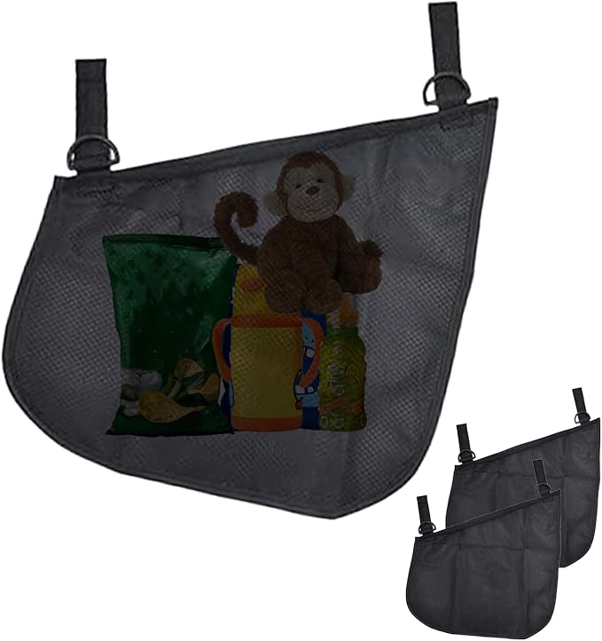 2 Pack Universal Side Sling Stroller Mesh Cargo Net and Organizer, Extra Stroller Storage Space, Non-Slip and Adjustable Straps
